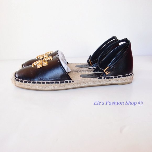 NIB Tory Burch Eleanor D'orsay Leather Espadrille Sandal BLACK 6.5 7 7.5 8 8.5 9 - Picture 10 of 16
